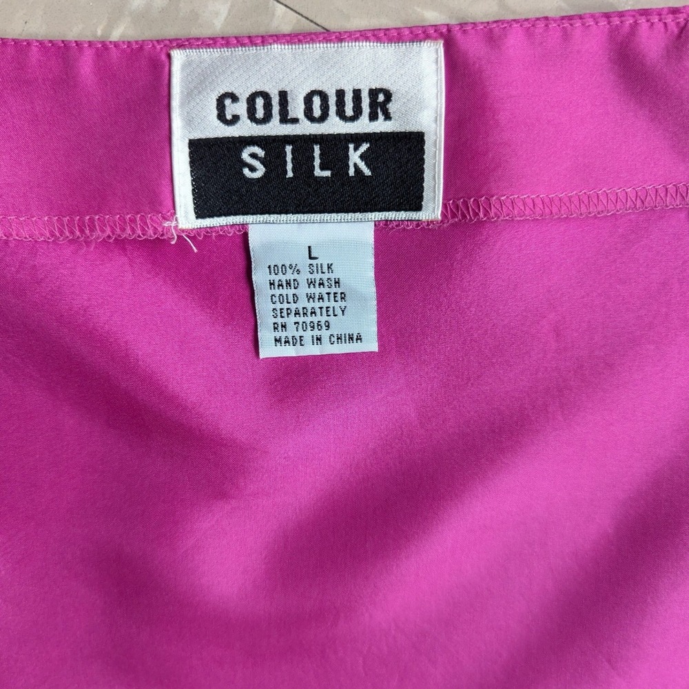 Colour Silk‎ Vintage 90s Hot Pink 100% Silk Wrap Skirt Barbiecore Minimalist L - Picture 7 of 8